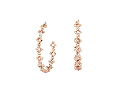 Rose Gold Plated Twisted CZ Studded Oval Hoop Earring